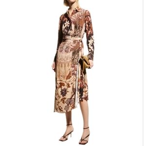 Kolbi Halperin Sadie rayon floral wrap long sleeve asymmetrical shirt dress. S.